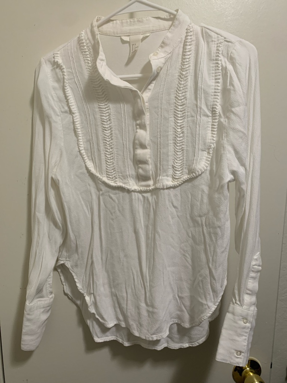 H&M White Pintuck Bib Collar Blouse